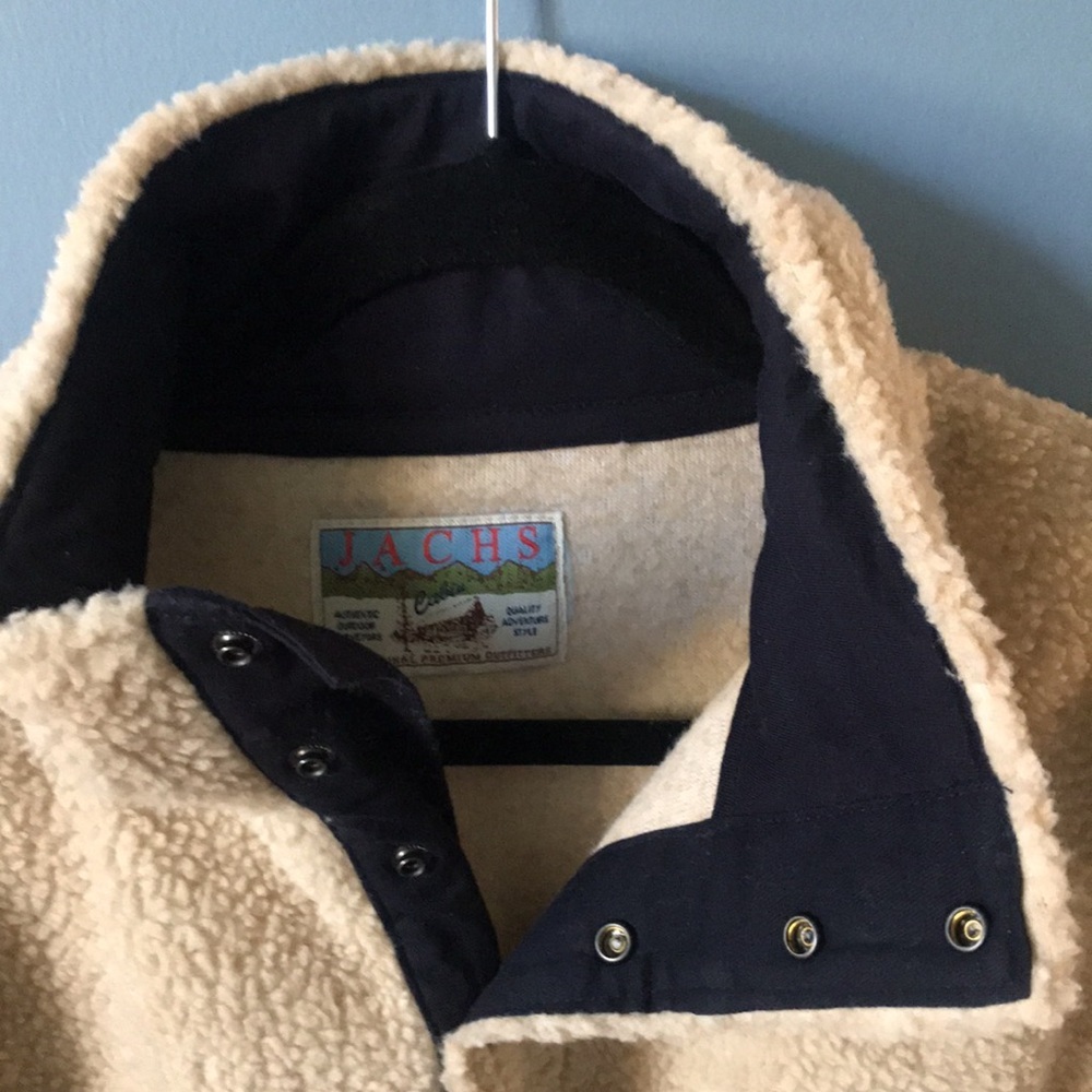 NWOT Vintage JACHS beige 1/4 button faux sherpa pull over mens sweatshirt size L - Picture 8 of 13